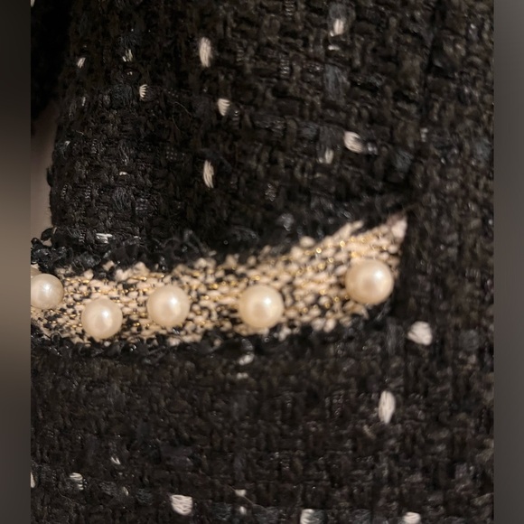 NWT Black Bouclé Blazer with Pearl Buttons and Trim - Picture 4 of 6